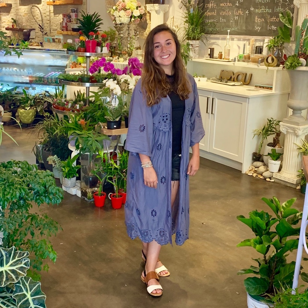 Blue long kimono with cutouts